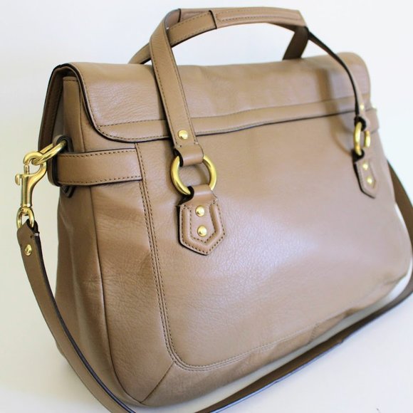 Coach Taupe/Tan/Camel Large Campbell Leather Eva Flap Satchel Purse - Picture 8 of 11